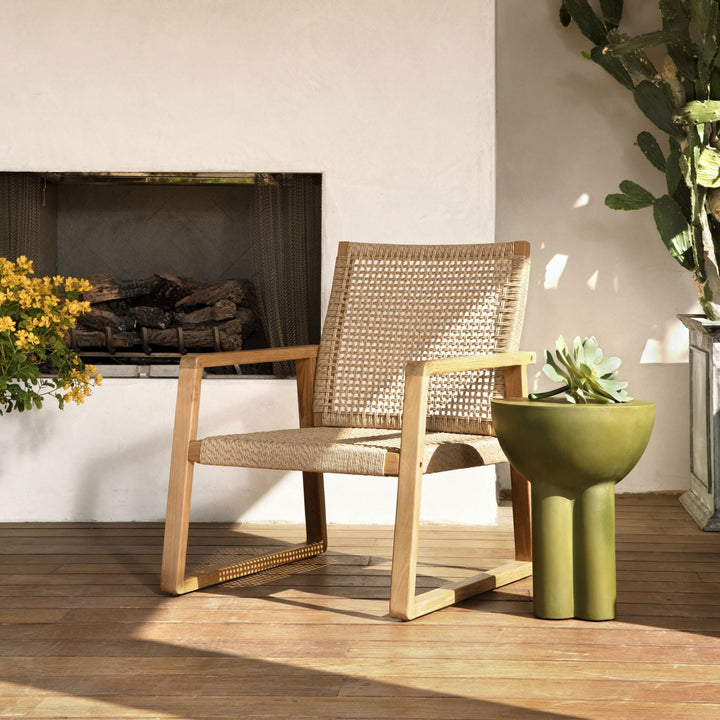 Reva Concrete Outdoor Side Table, Olive Green, manufacturer lifestyle setting