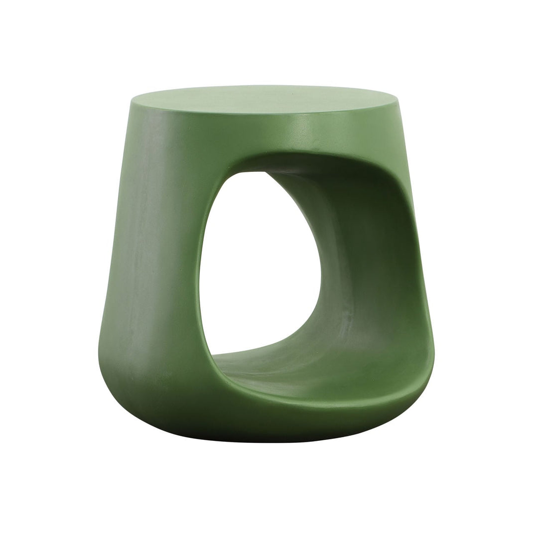 Olwen Olive Outdoor Side Table, three-quarter studio view