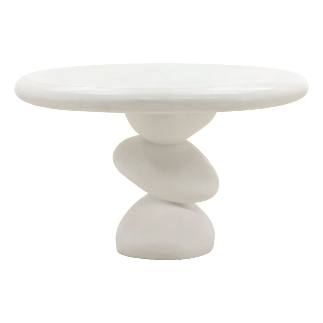 Serena White Concrete Outdoor Dining Table, three-quarter studio view