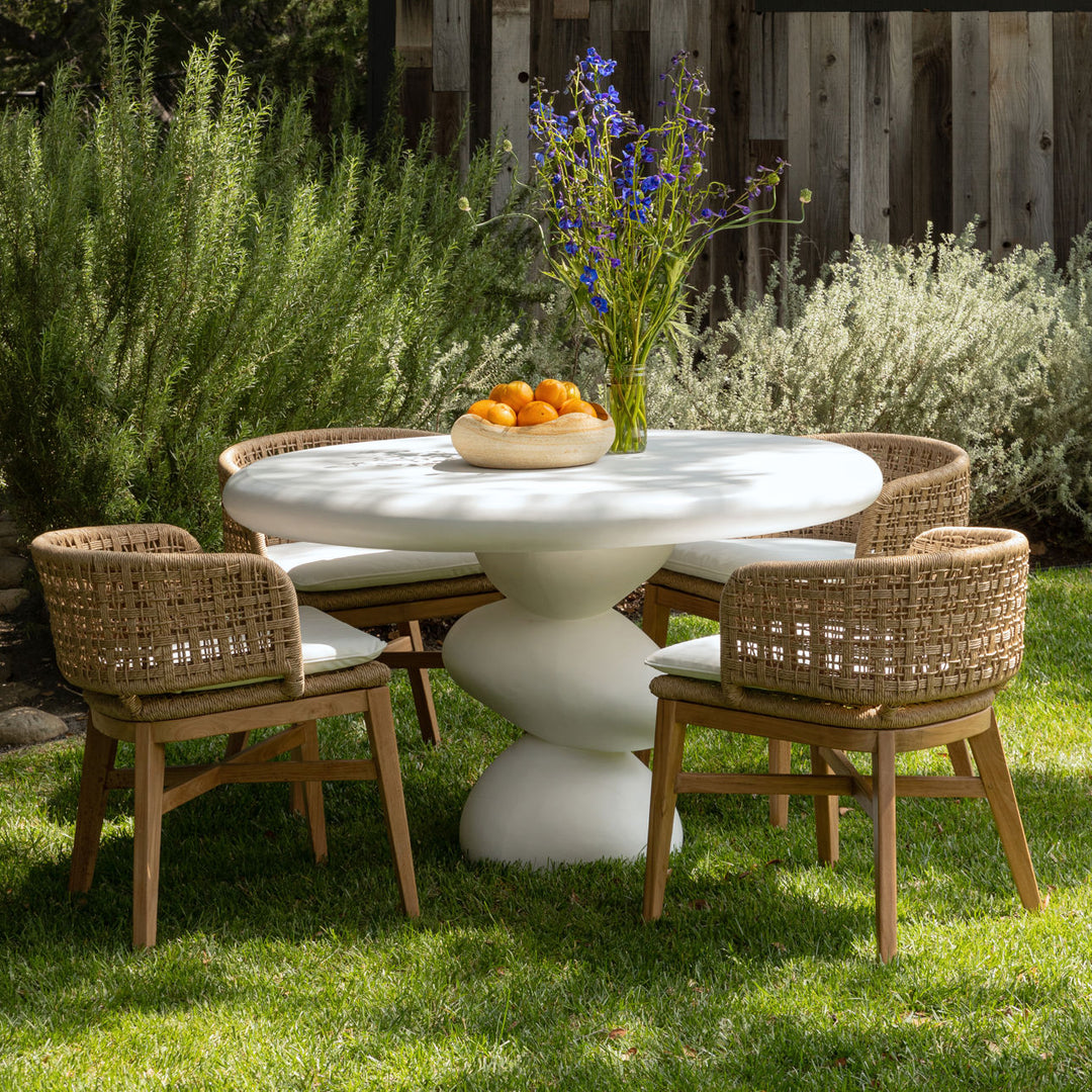 Serena White Concrete Outdoor Dining Table, lifestyle view