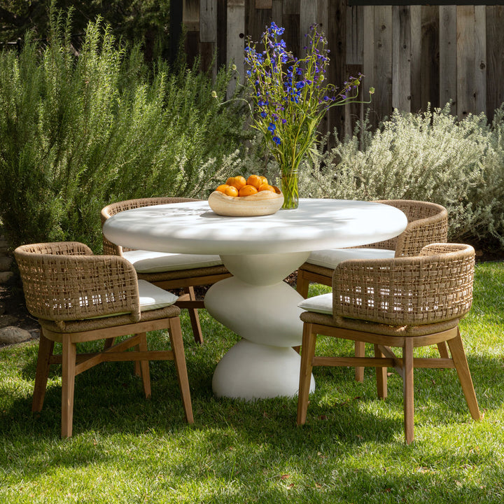 Serena White Concrete Outdoor Dining Table, lifestyle view