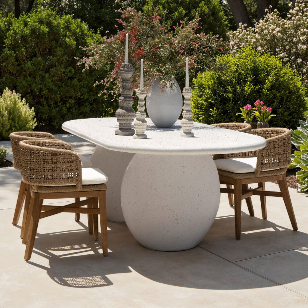Imara Ivory Terrazzo Outdoor Dining Table, lifestyle view