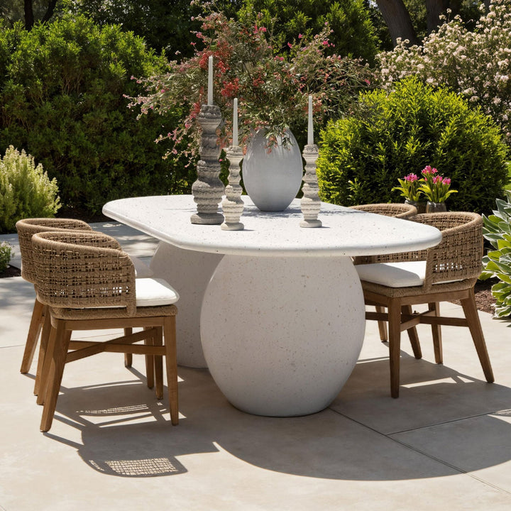 Imara Ivory Terrazzo Outdoor Dining Table, lifestyle view