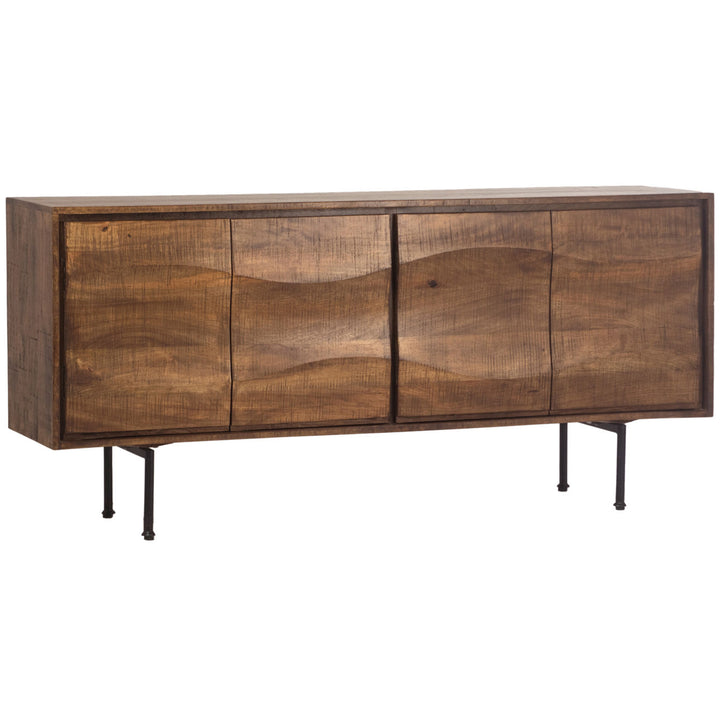 Jude Mango Wood and Iron Sideboard, three-quarter studio view