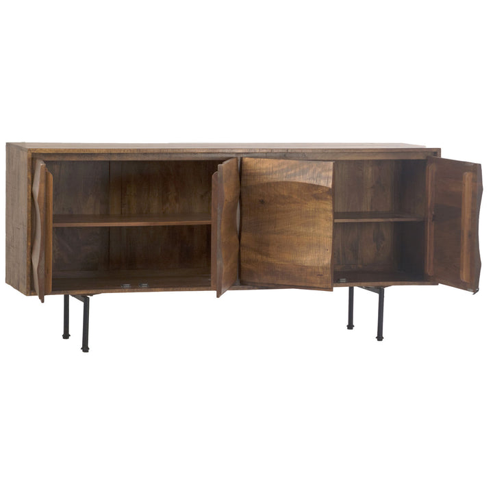 Jude Mango Wood and Iron Sideboard, open door view