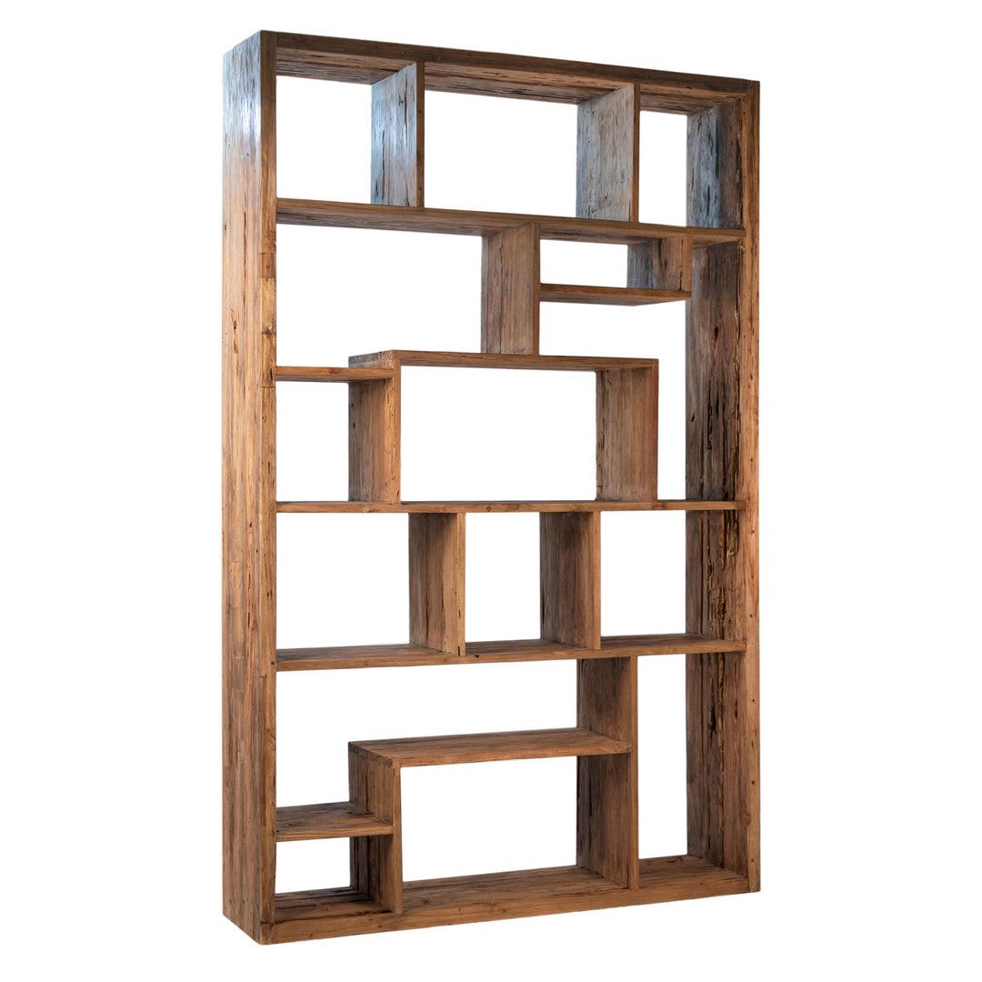 Marin Reclaimed Teak Bookcase, 55-inch · Medium Brown, three-quarter studio view
