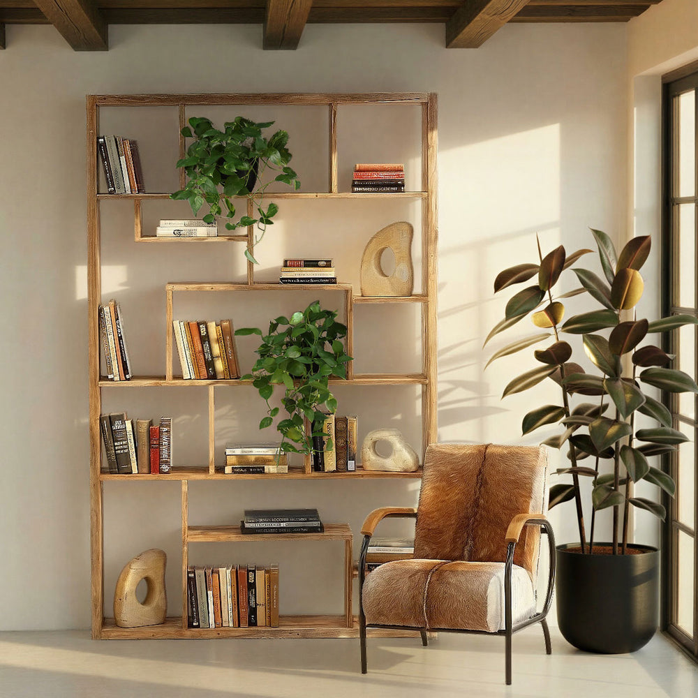 Marin Reclaimed Teak Bookcase, 55-inch · Medium Brown, lifestyle view