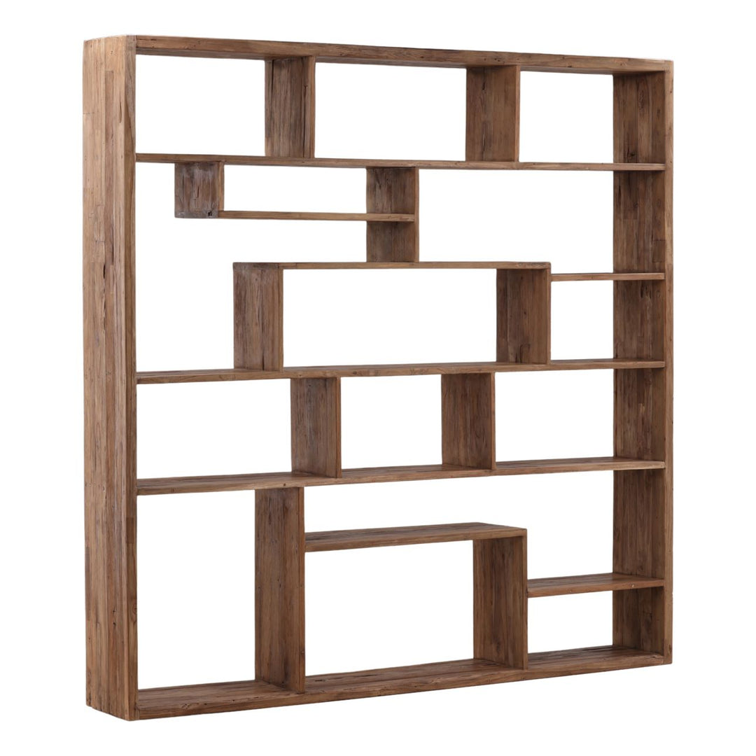 Marin Reclaimed Teak Bookcase, 87-inch · Natural, three-quarter studio view