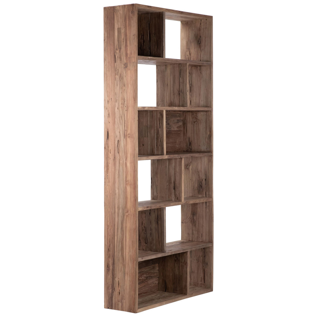 Marin Tall Reclaimed Teak Bookcase, back three quarter view