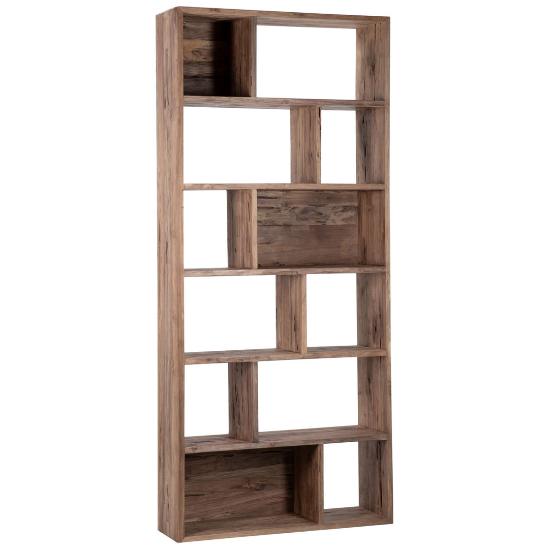 Marin Tall Reclaimed Teak Bookcase, three-quarter studio view