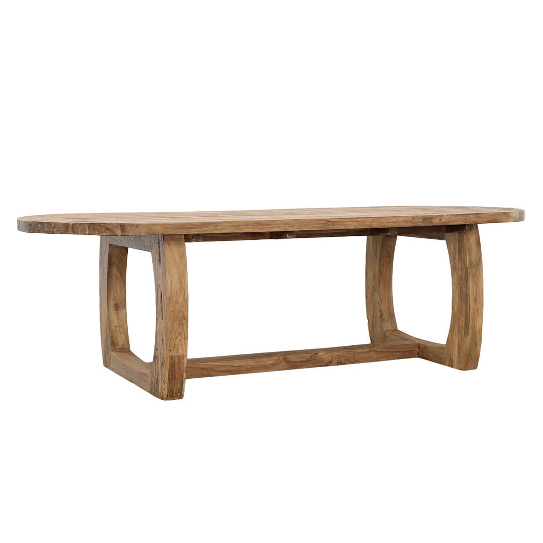 Jana Reclaimed Teak Outdoor Dining Table, three-quarter studio view