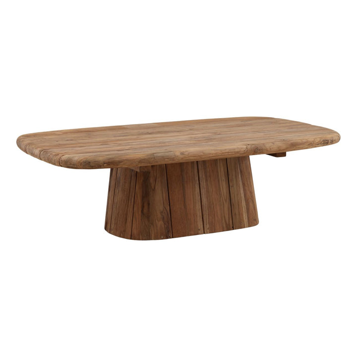 Belden Reclaimed Teak Outdoor Coffee Table, three-quarter studio view
