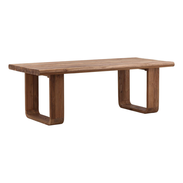 Davin Reclaimed Teak Outdoor Dining Table, three-quarter studio view