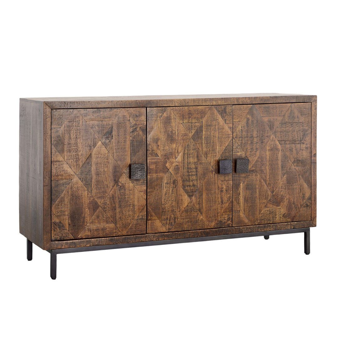 Bram Mango Wood and Iron Sideboard, three-quarter studio view