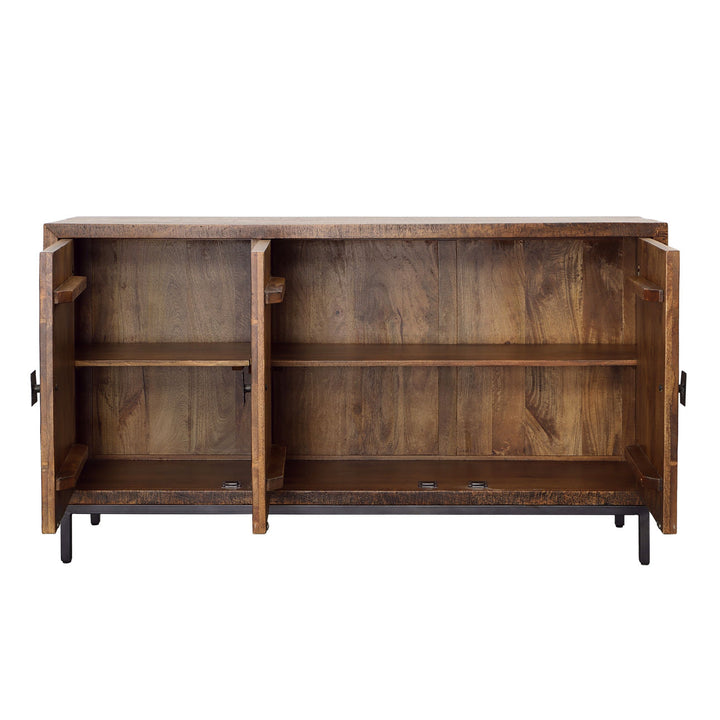 Bram Mango Wood and Iron Sideboard, open door view