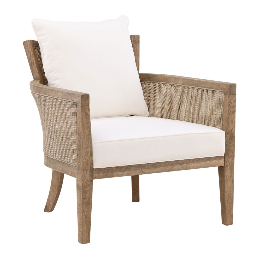 Lilienne Off White Oak Rattan Lounge Chair, three-quarter studio view