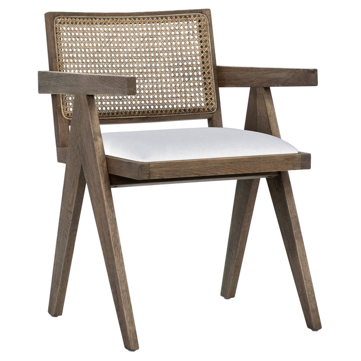 Camden Oak and Rattan Dining Chair, three-quarter studio view