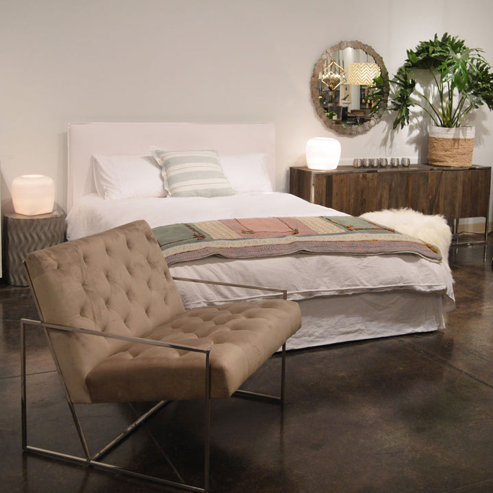 Wren Natural-White Linen Bed, Queen, lifestyle view