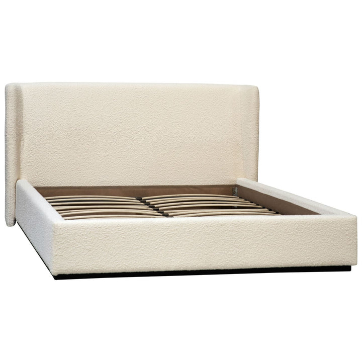 Tobin Boucle Bed, Eastern King · Cream Boucle, three-quarter studio view