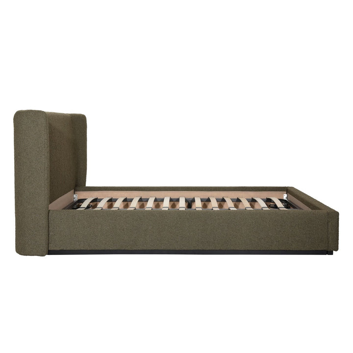 Tobin Boucle Bed, Eastern King · Olive Boucle, profile view