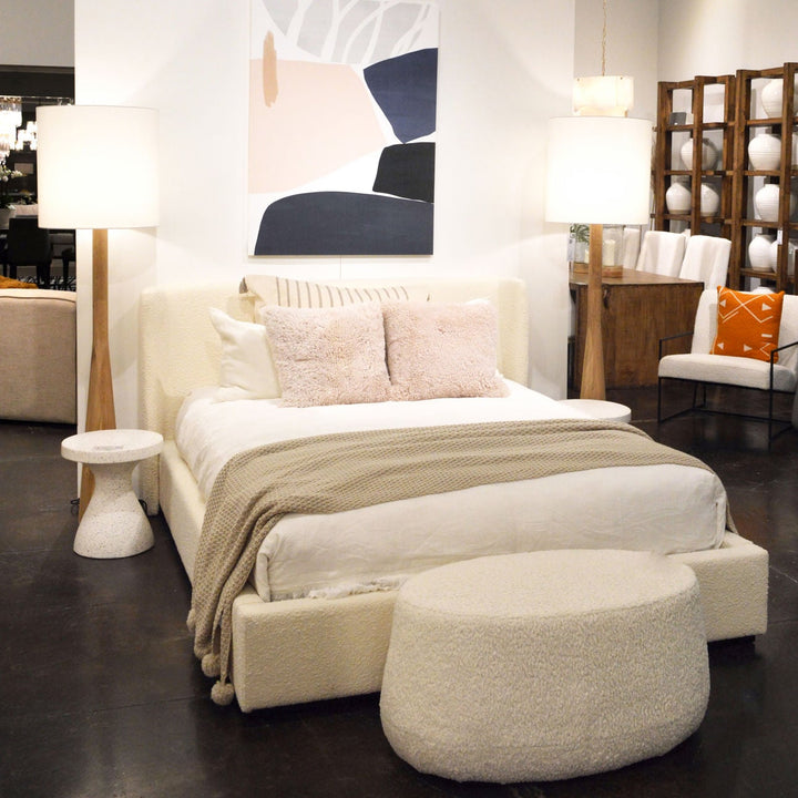 Tobin Boucle Bed, Queen · Cream Boucle, lifestyle view