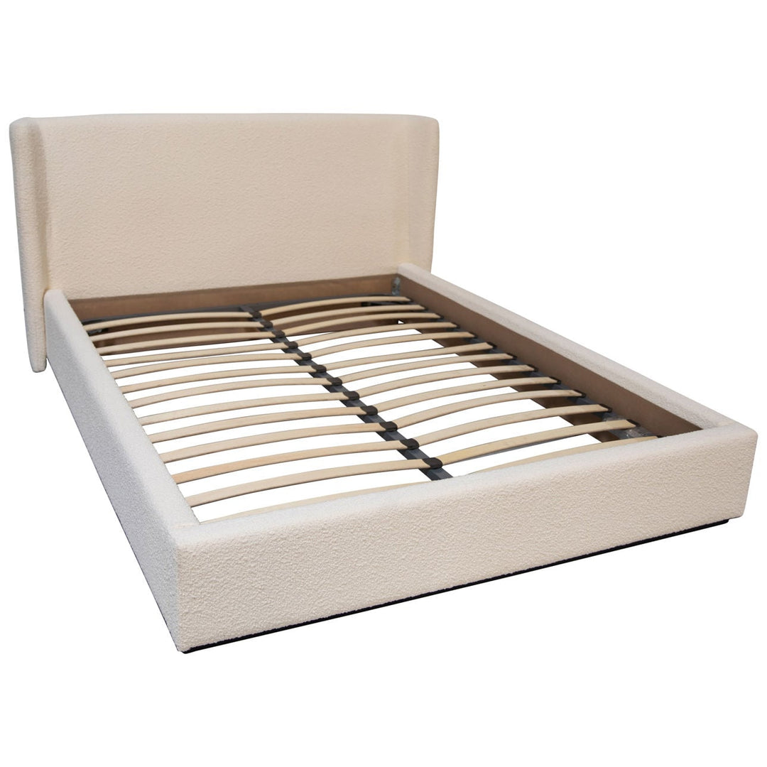 Tobin Boucle Bed, Queen · Cream Boucle, overhead view