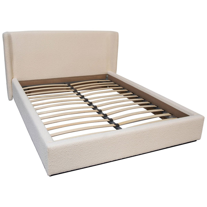Tobin Boucle Bed, Queen · Cream Boucle, overhead view