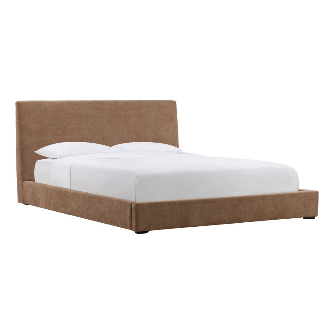 Fable Upholstered Bed, Eastern King · Brown Basketweave, three-quarter studio view