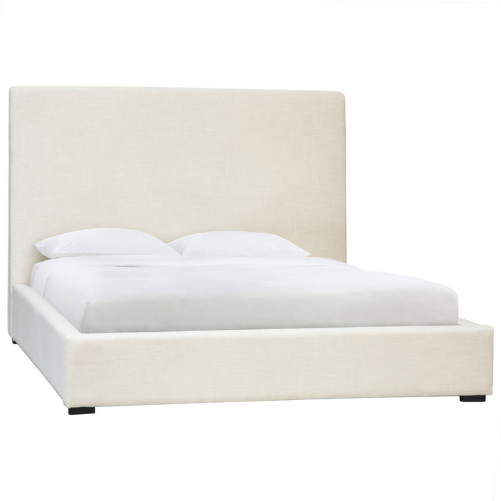 Fable Upholstered Bed, Queen · Off White Linen Blend, three-quarter studio view
