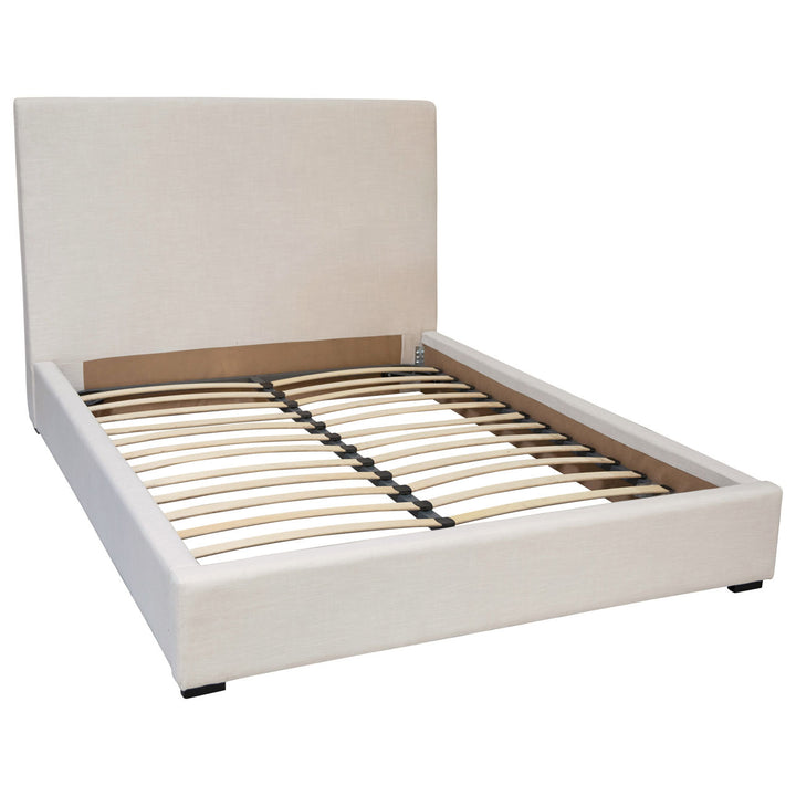Fable Upholstered Bed, Queen · Off White Linen Blend, overhead view