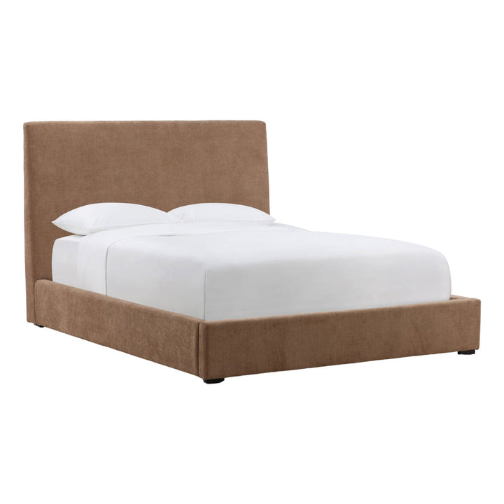 Fable Upholstered Bed, Queen · Brown Basketweave, three-quarter studio view