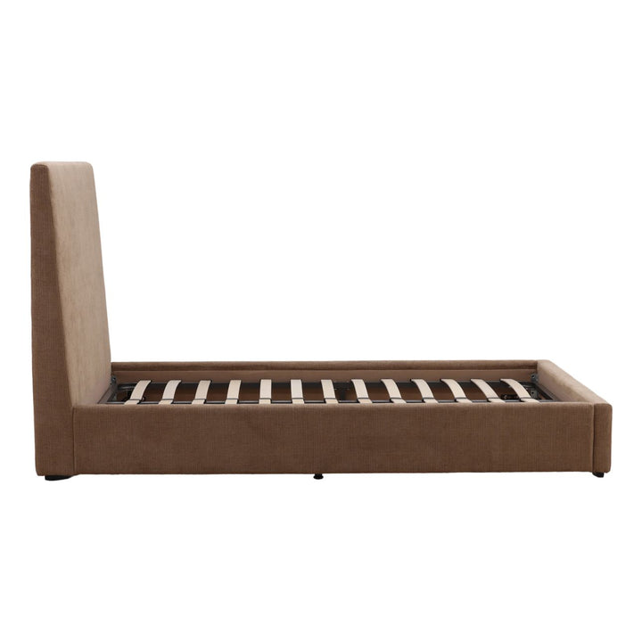 Fable Upholstered Bed, Queen · Brown Basketweave, profile view