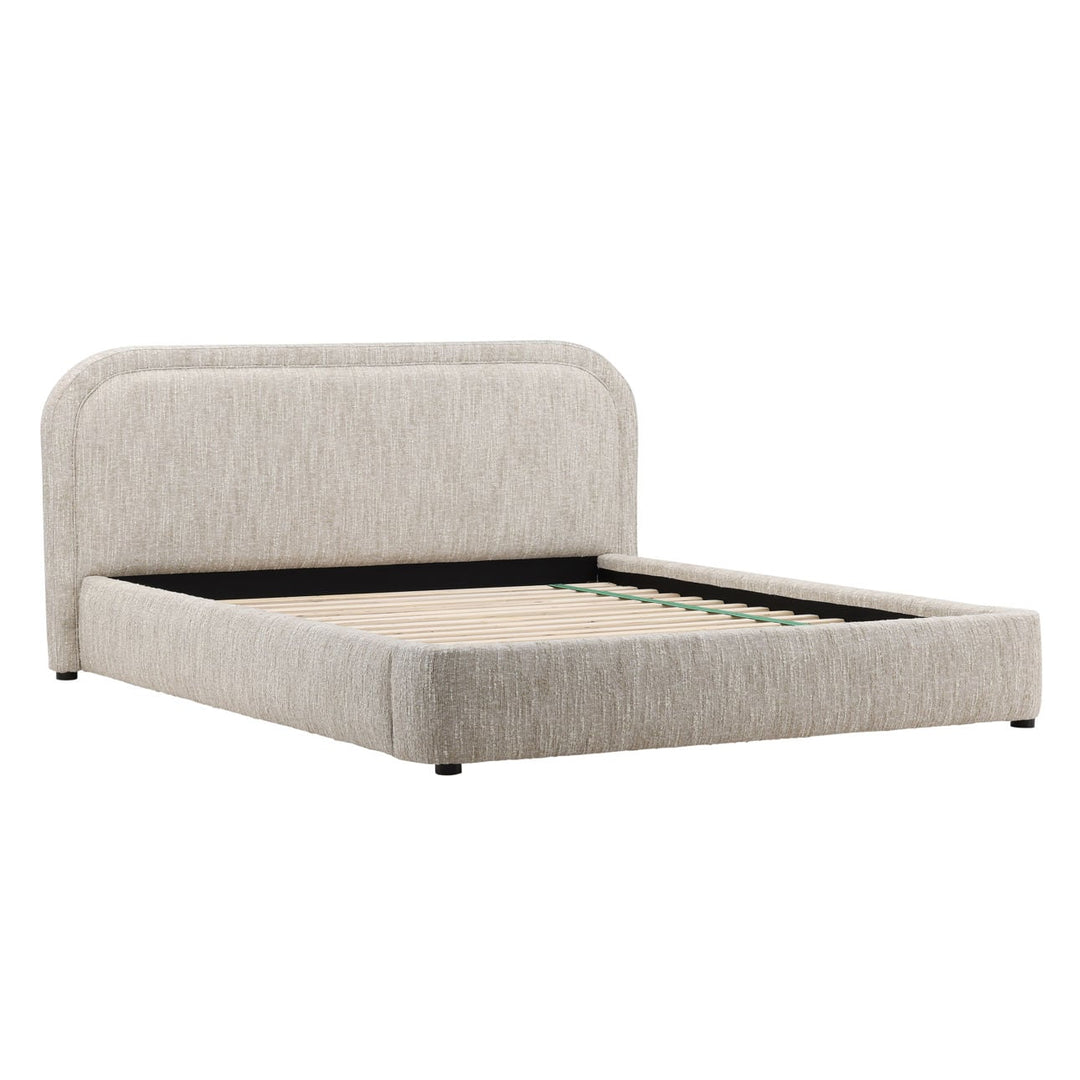 Aria Velvet and Boucle Bed, Eastern King · Beige Boucle, back three quarter view