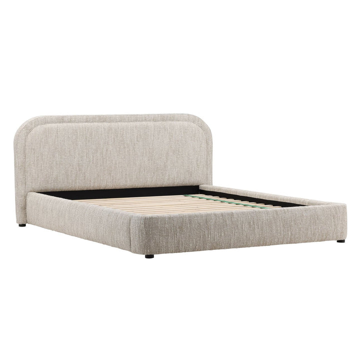 Aria Velvet and Boucle Bed, Eastern King · Beige Boucle, back three quarter view