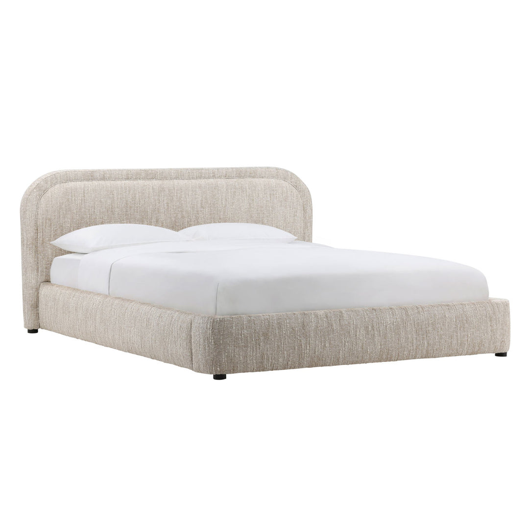 Aria Velvet and Boucle Bed, Eastern King · Beige Boucle, three-quarter studio view