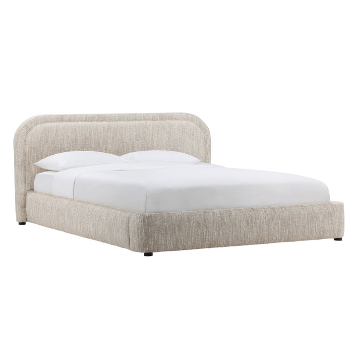 Aria Velvet and Boucle Bed, Eastern King · Beige Boucle, three-quarter studio view