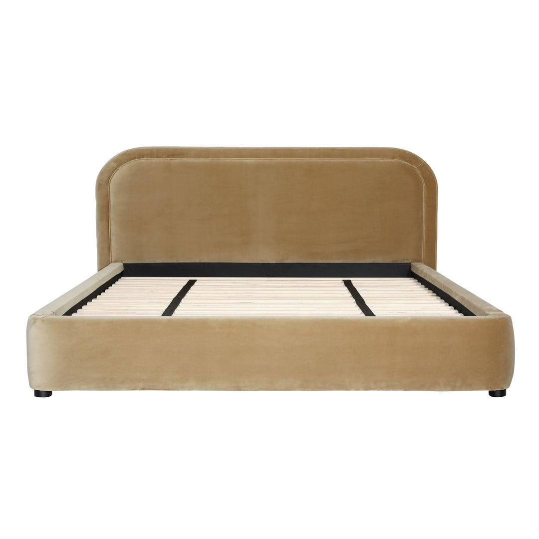 Aria Velvet and Boucle Bed, Eastern King · Camel Velvet, front view