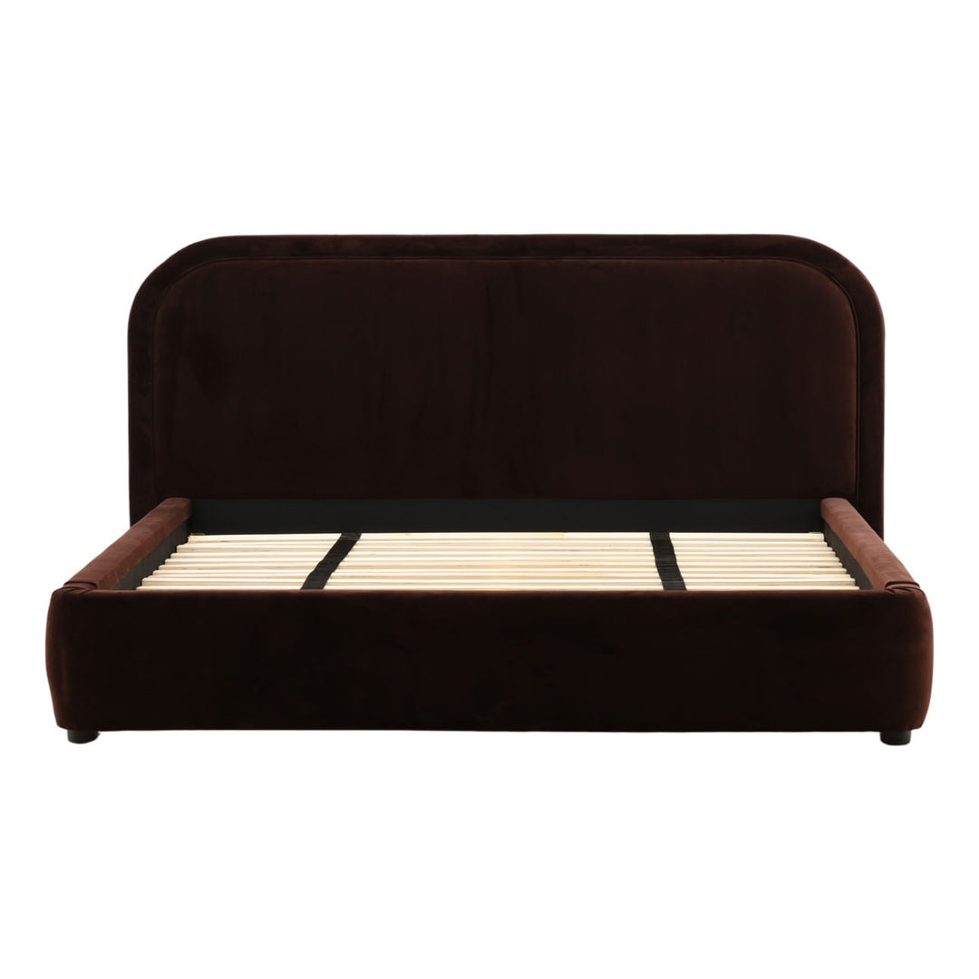 Aria Velvet and Boucle Bed, Eastern King · Chocolate Velvet, front view