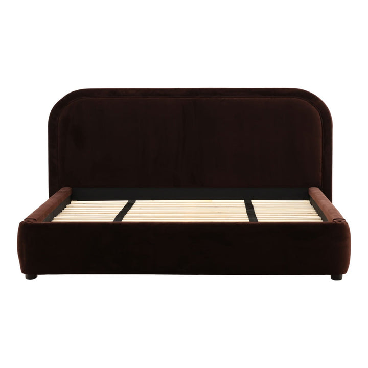 Aria Velvet and Boucle Bed, Eastern King · Chocolate Velvet, front view
