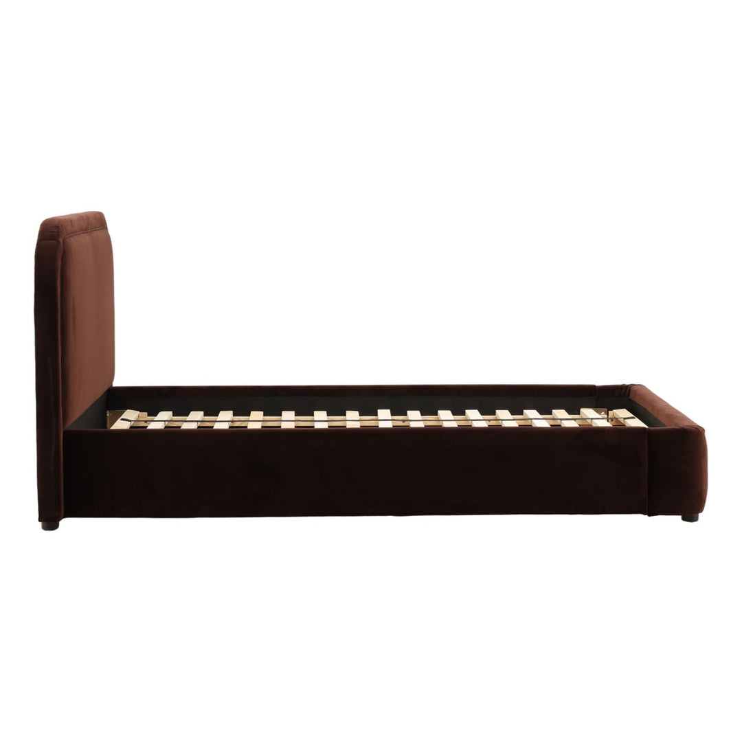 Aria Velvet and Boucle Bed, Eastern King · Chocolate Velvet, profile view