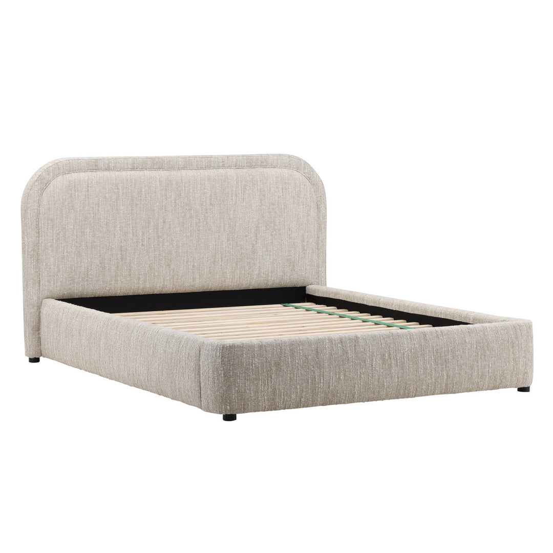 Aria Velvet and Boucle Bed, Queen · Beige Boucle, back three quarter view