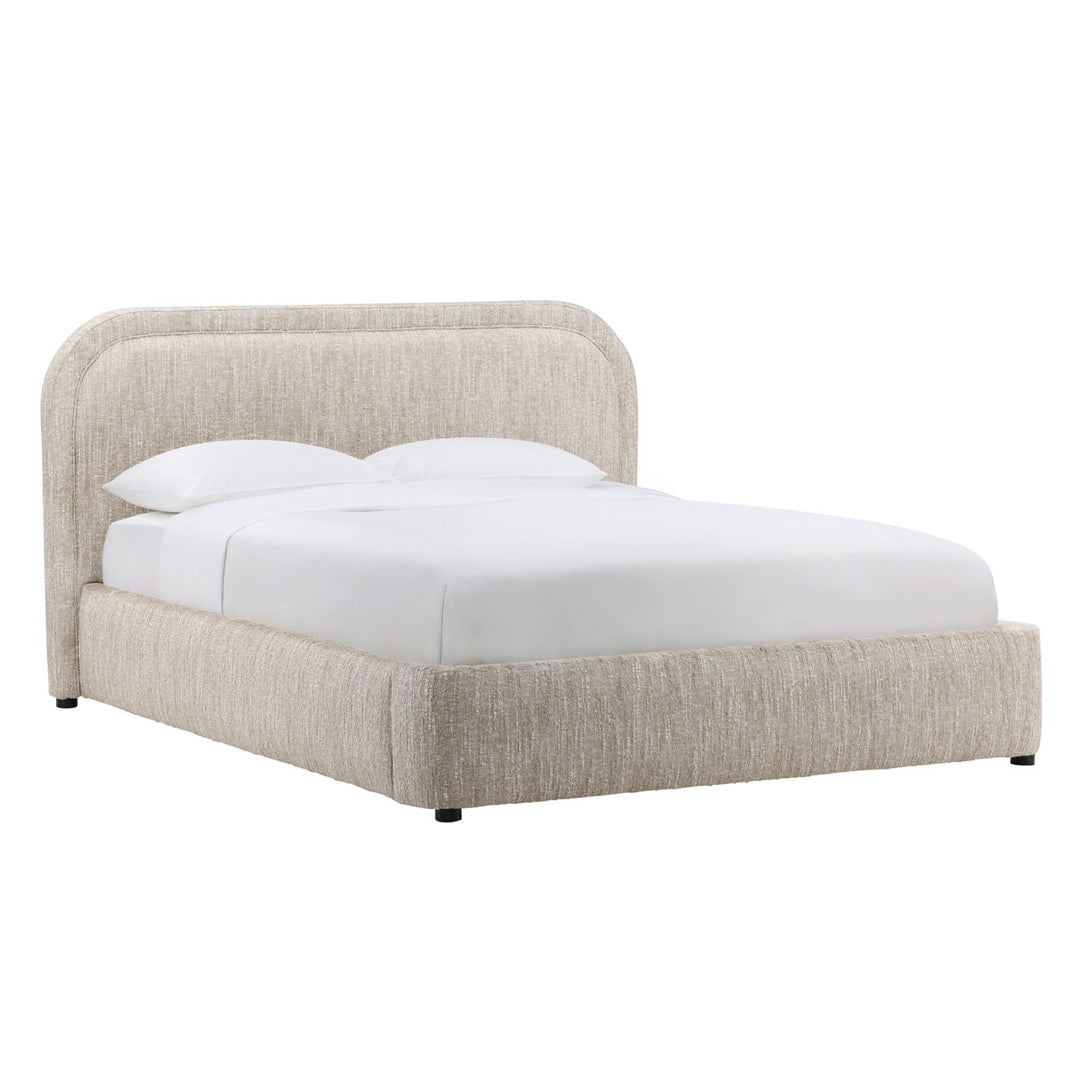 Aria Velvet and Boucle Bed, Queen · Beige Boucle, three-quarter studio view