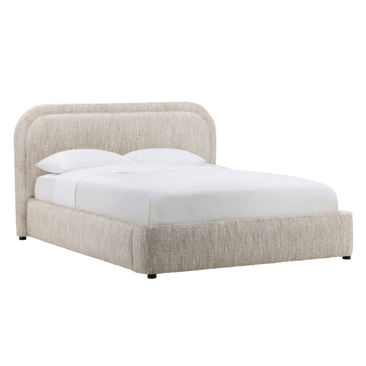Aria Velvet and Boucle Bed, Queen · Beige Boucle, three-quarter studio view