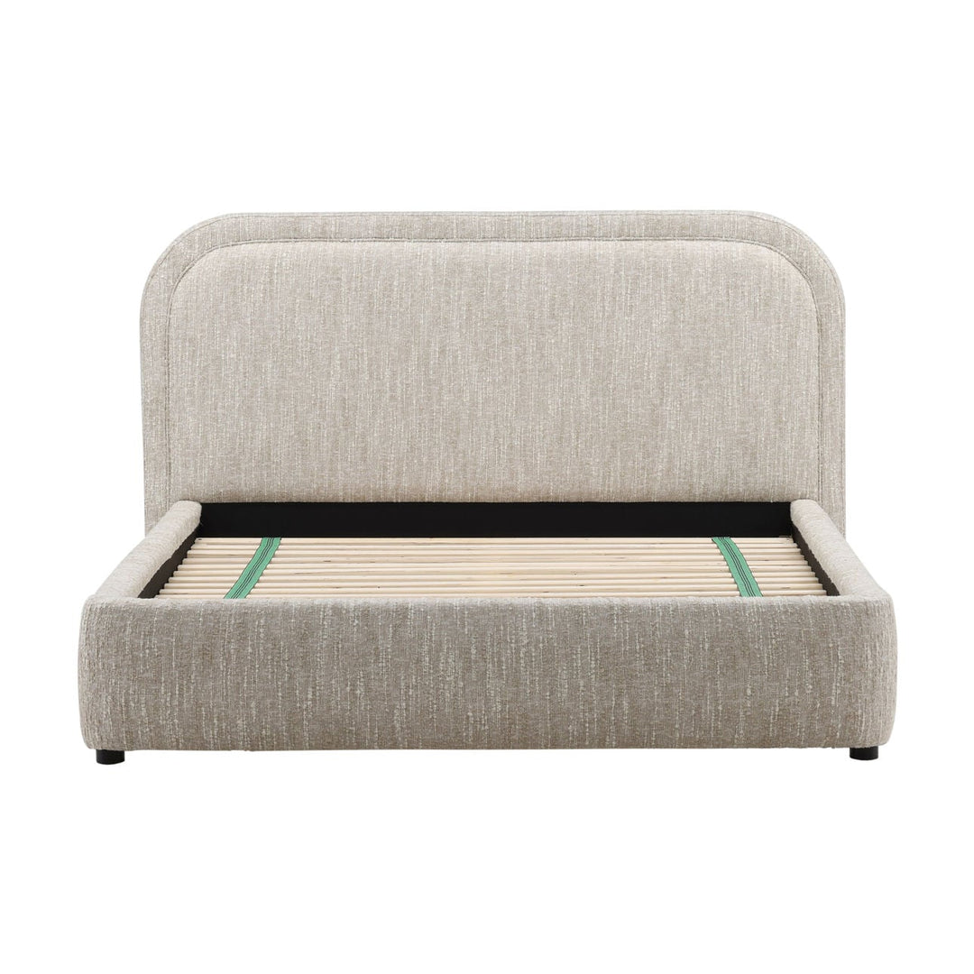 Aria Velvet and Boucle Bed, Queen · Beige Boucle, front view