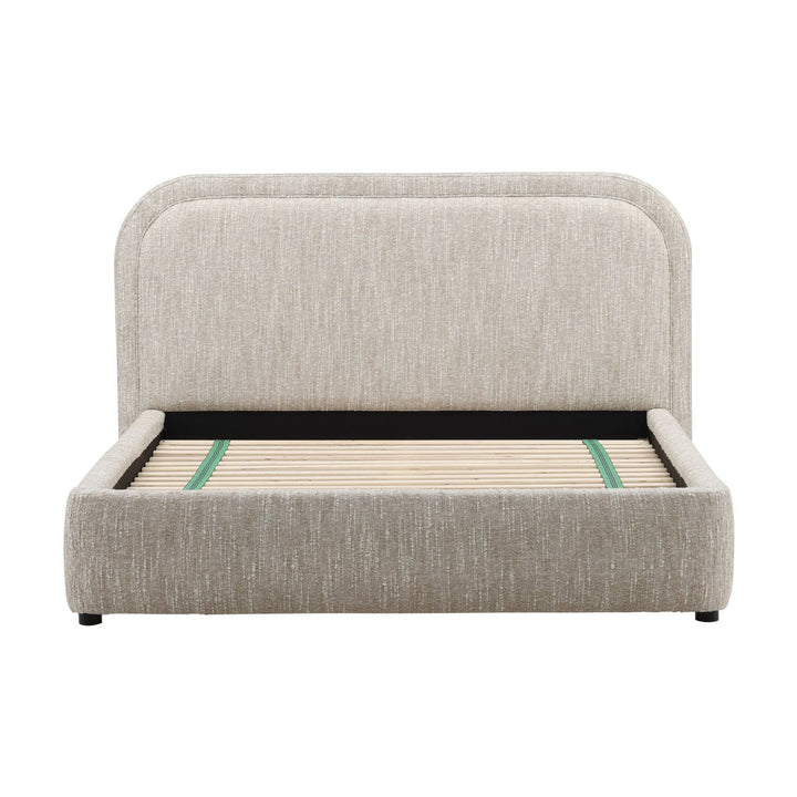 Aria Velvet and Boucle Bed, Queen · Beige Boucle, front view