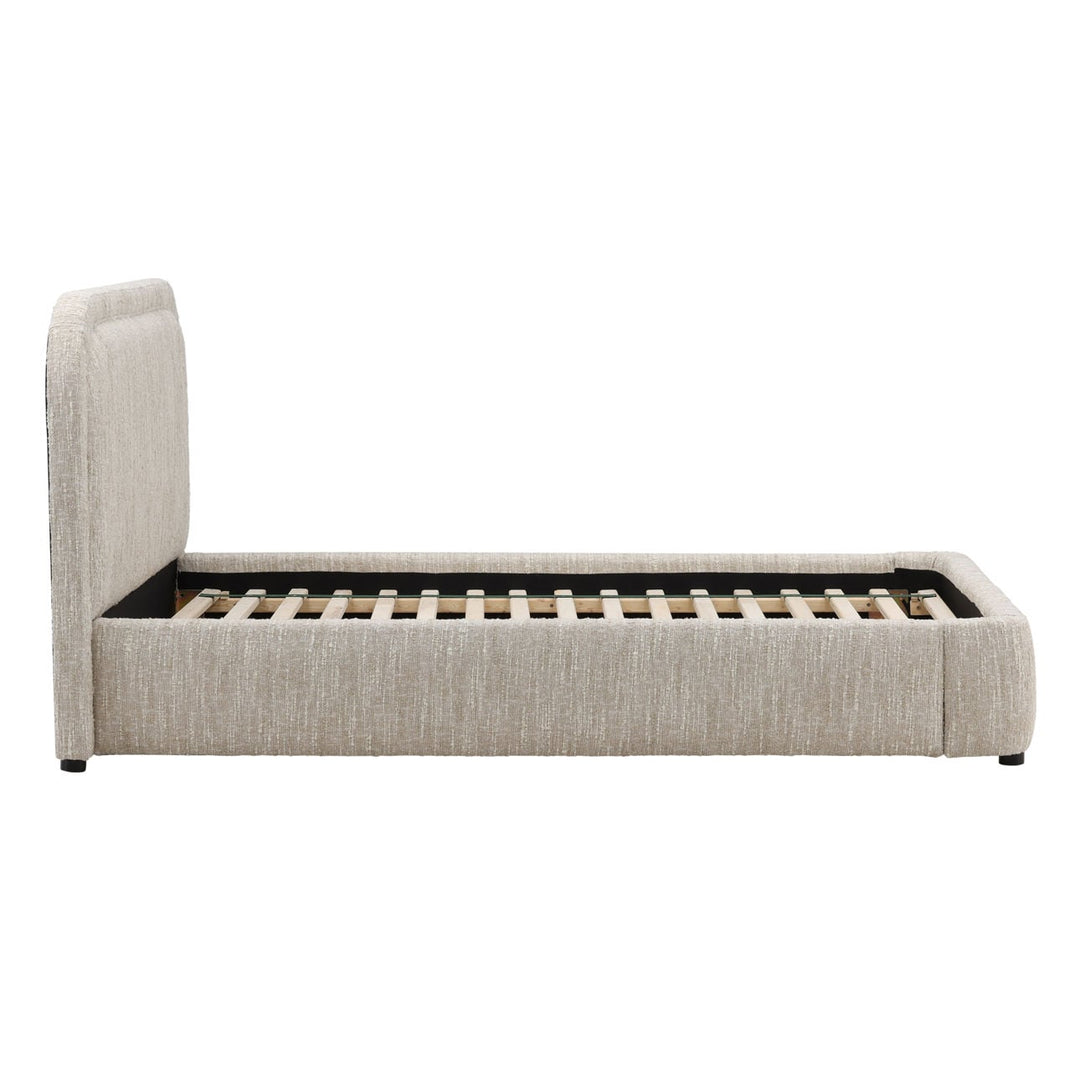 Aria Velvet and Boucle Bed, Queen · Beige Boucle, profile view