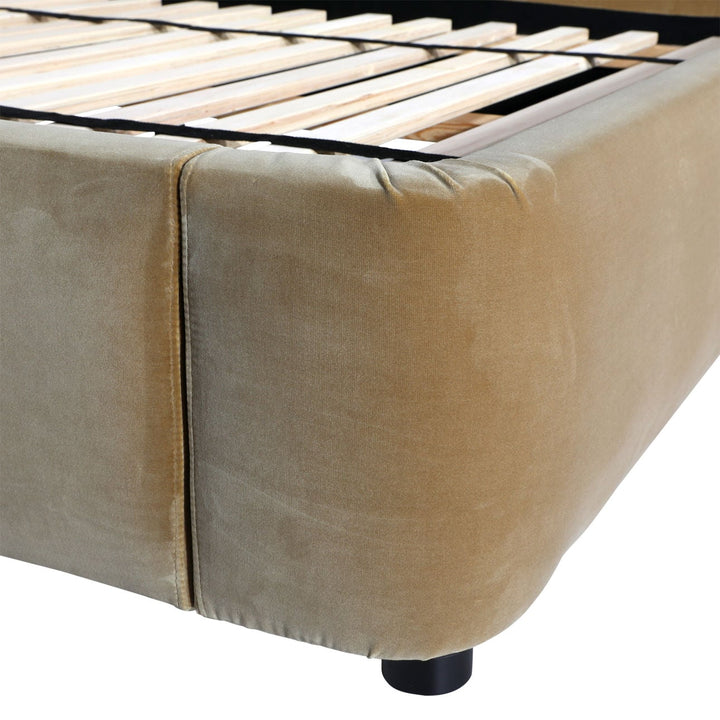 Aria Velvet and Boucle Bed, Queen · Camel Velvet, detail 2 view