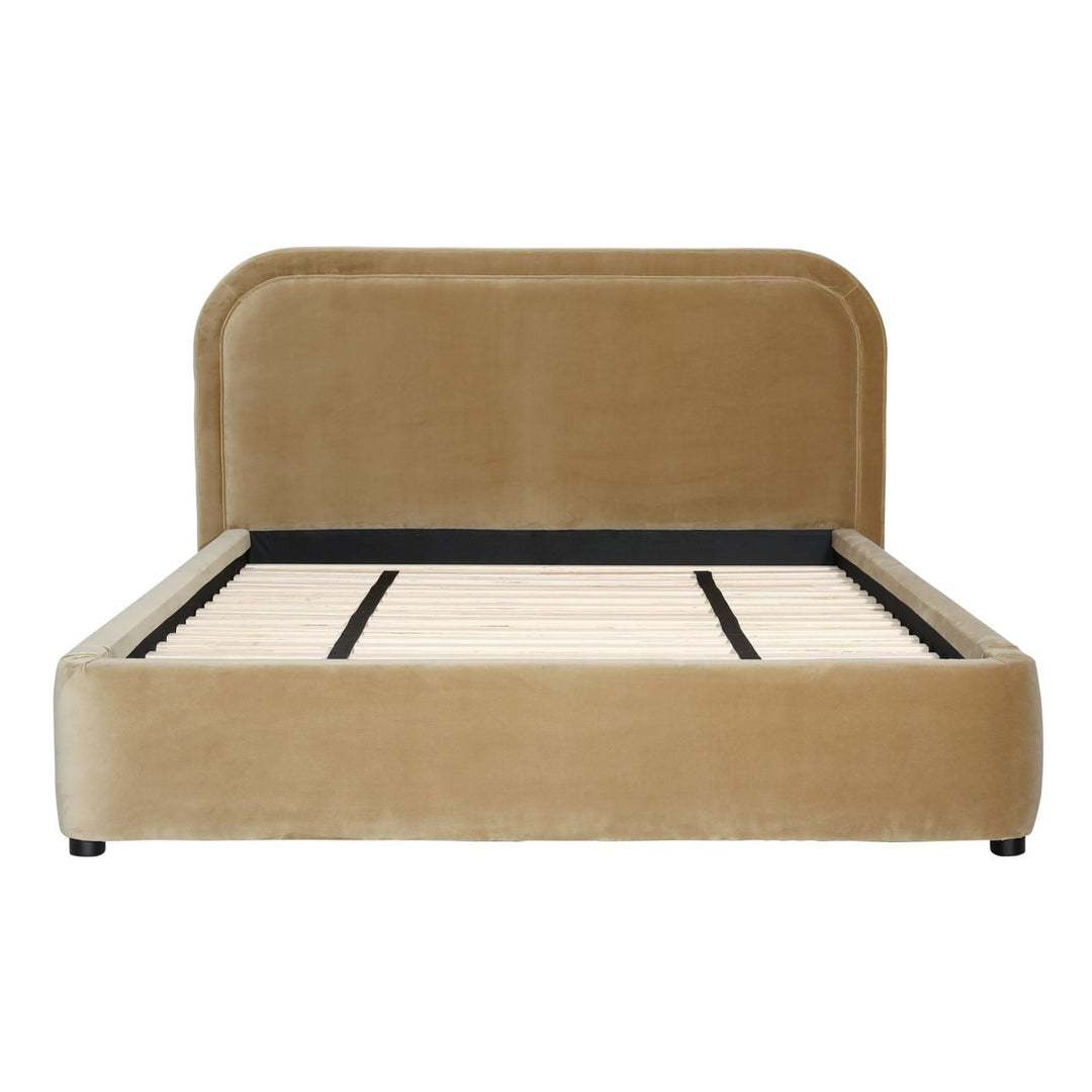 Aria Velvet and Boucle Bed, Queen · Camel Velvet, front view