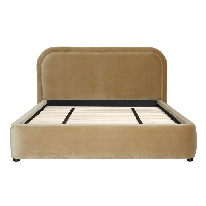 Aria Velvet and Boucle Bed, Queen · Camel Velvet, front view