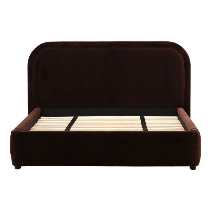 Aria Velvet and Boucle Bed, Queen · Chocolate Velvet, front view